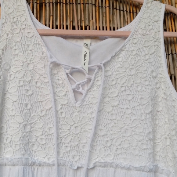 NY Collection White Lace Tiered Maxi Dress, L - Picture 4 of 7